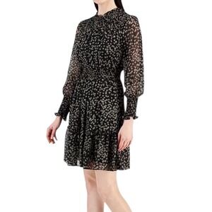 Taylor Womens Black Floral Smocked Long Sleeve Chiffon Mini Dress 6 Petite